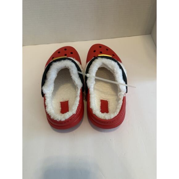 Crocs Classic Lined Santa Clog Kids Size J2 Red Faux Fur Cozy Holiday - Picture 4 of 8